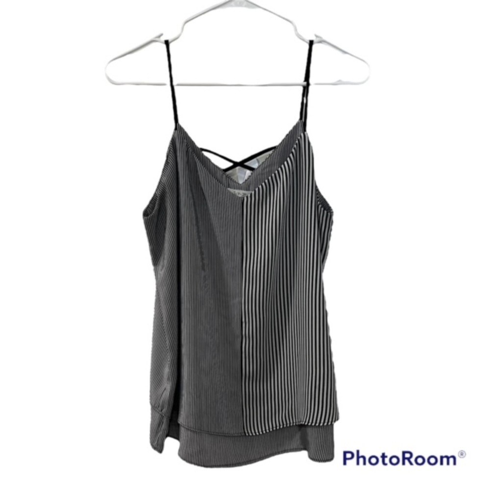 Maurices Womens Black White Striped Spaghetti Strap Camisole Top Size Large